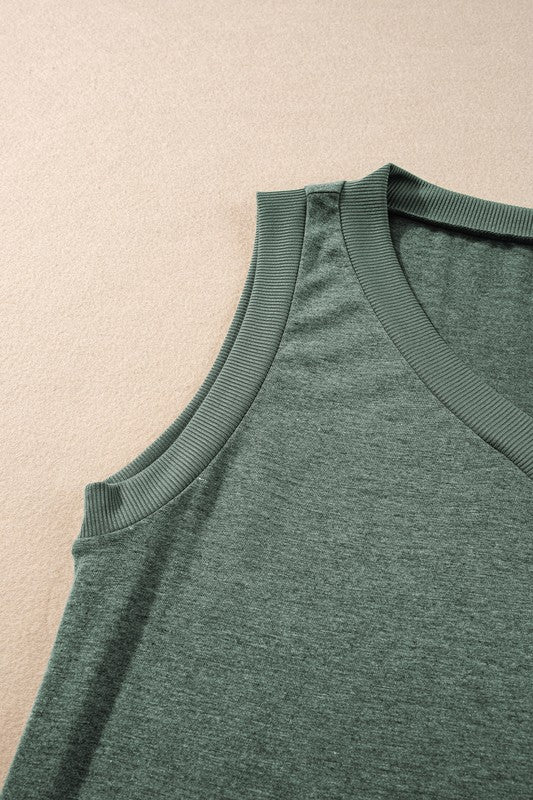 Ribbed V Neck Tank - Sleekdenim.com