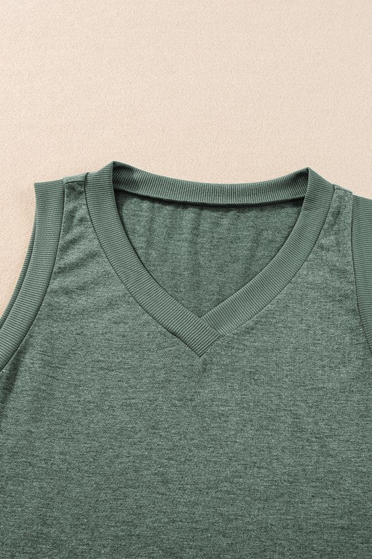 Ribbed V Neck Tank - Sleekdenim.com