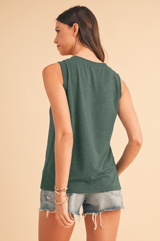 Ribbed V Neck Tank - Sleekdenim.com