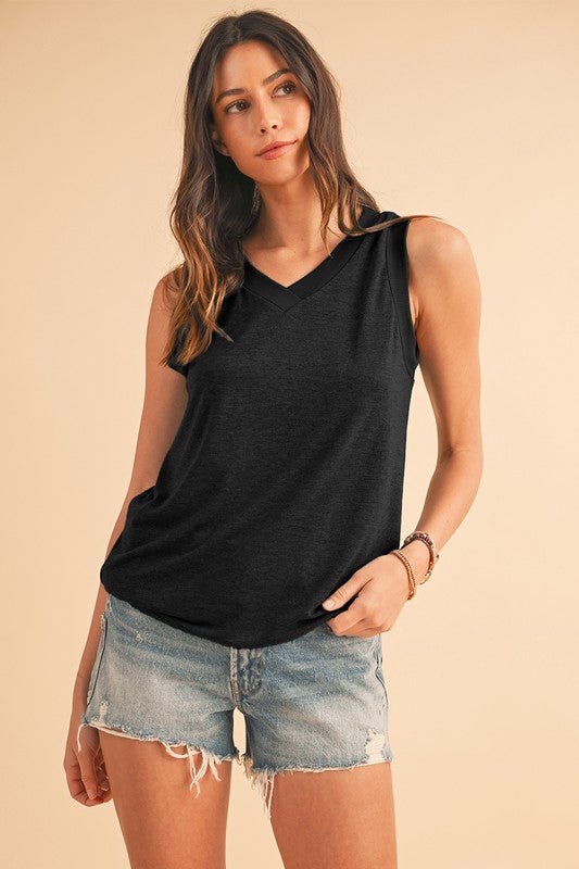Ribbed V Neck Tank - Sleekdenim.com