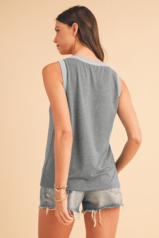 Ribbed V Neck Tank - Sleekdenim.com