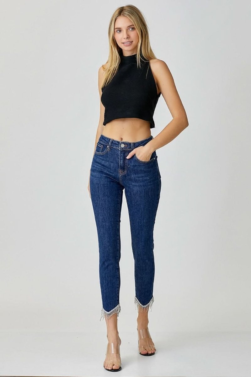 RISEN Full Size Embellished Mid Rise Crop Skinny Jeans - Sleekdenim.com