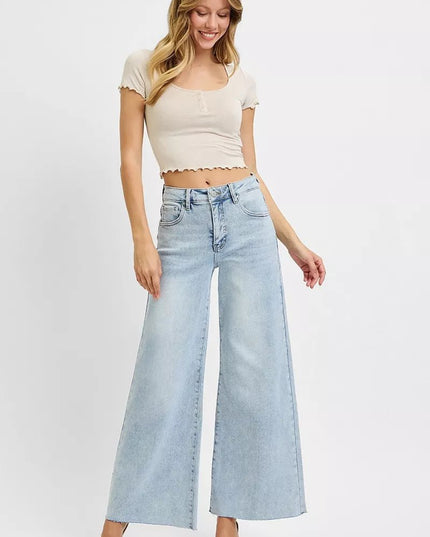 RISEN High Rise Ankle Wide Palazzo Jeans - Sleekdenim.com