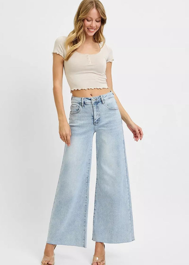 RISEN High Rise Ankle Wide Palazzo Jeans - Sleekdenim.com