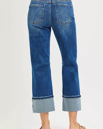 RISEN High Rise Straight Jeans with Distressed Hem - Sleekdenim.com