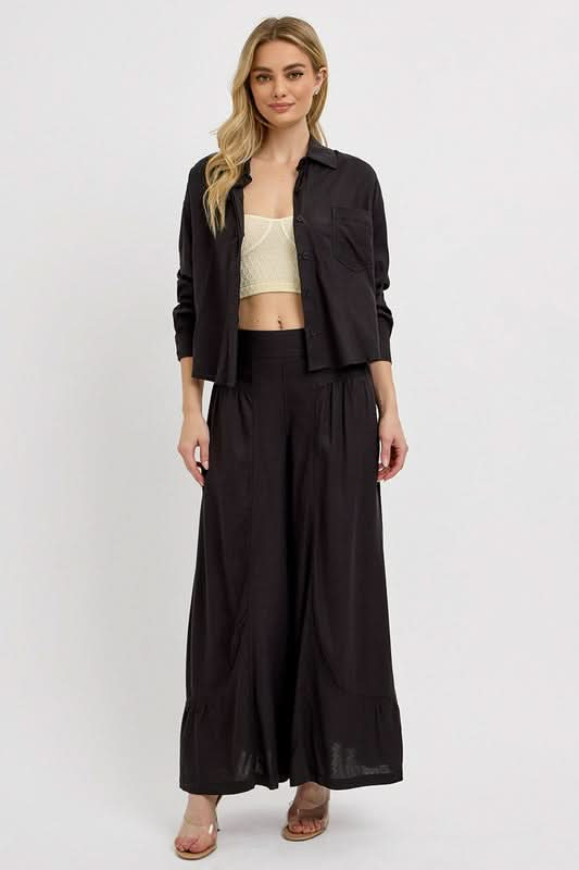 RISEN Shirring Detail Wide Leg Pants - Sleekdenim.com