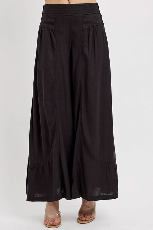 RISEN Shirring Detail Wide Leg Pants - Sleekdenim.com