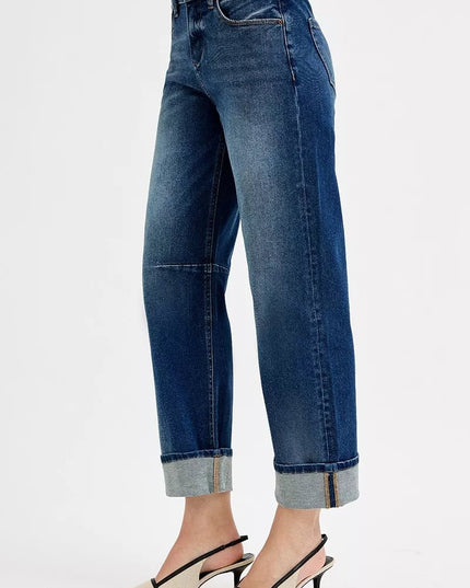 RISEN Slouchy Crop Barrel Cuffed Jeans - Sleekdenim.com