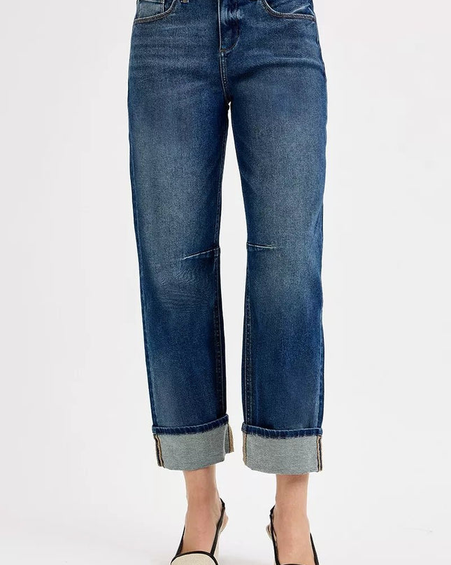 RISEN Slouchy Crop Barrel Cuffed Jeans - Sleekdenim.com