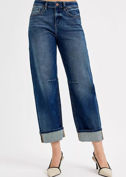 RISEN Slouchy Crop Barrel Cuffed Jeans - Sleekdenim.com