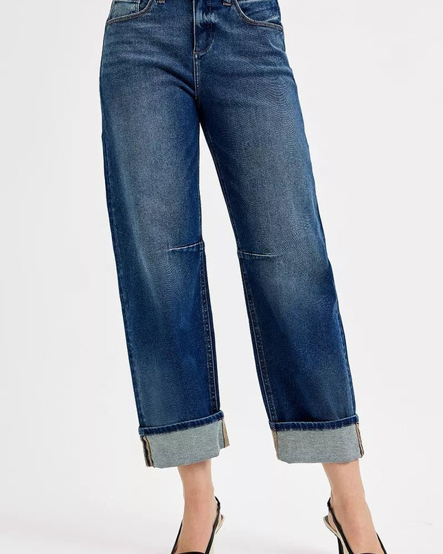 RISEN Slouchy Crop Barrel Cuffed Jeans - Sleekdenim.com