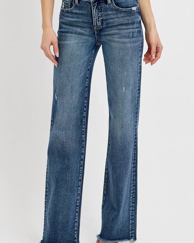 RISEN Tummy Control High Rise Long Straight Jeans - Sleekdenim.com