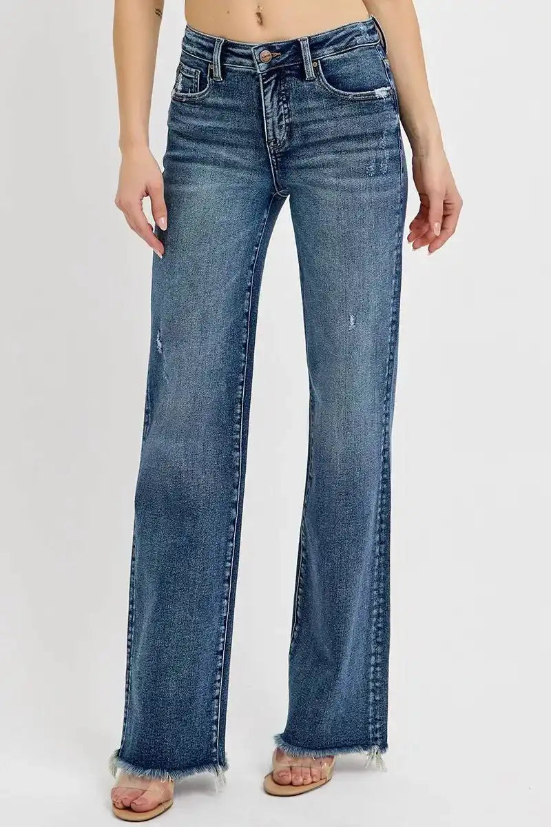 RISEN Tummy Control High Rise Long Straight Jeans PS21108 - Sleekdenim.com
