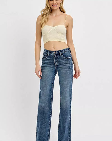 RISEN Tummy Control High Rise Long Straight Jeans - Sleekdenim.com