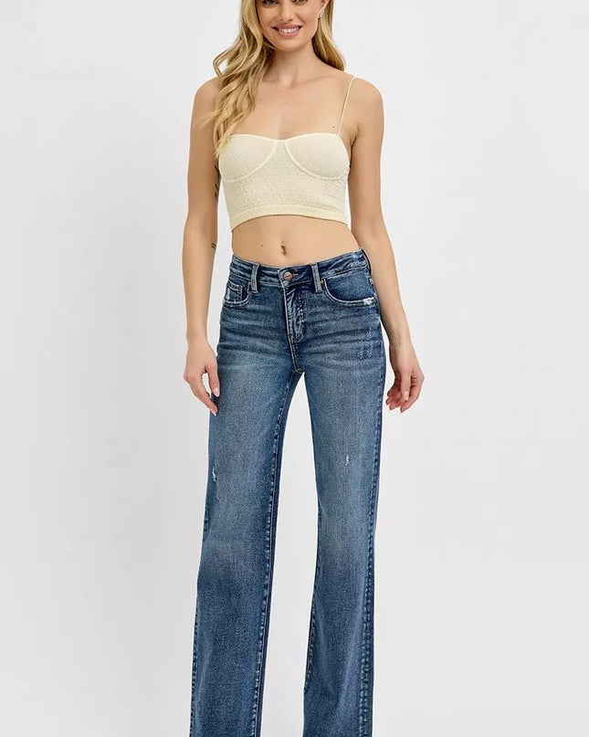 RISEN Tummy Control High Rise Long Straight Jeans - Sleekdenim.com