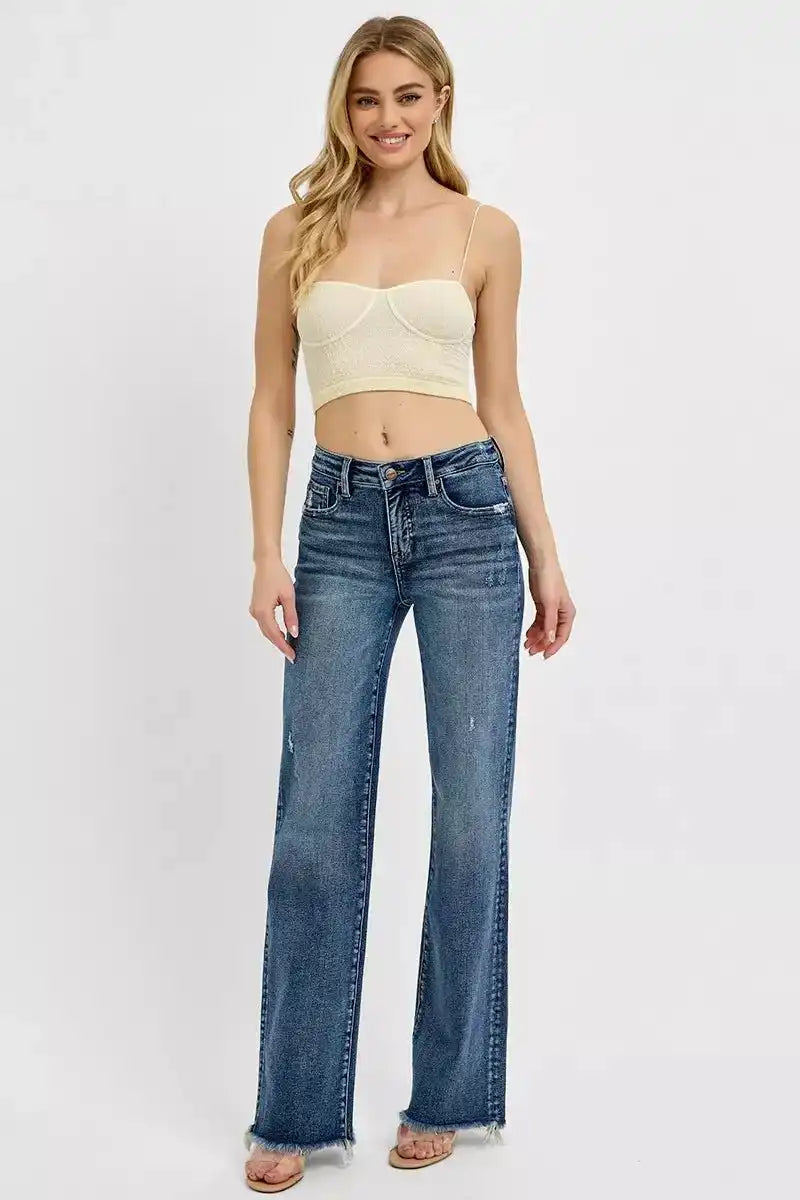 RISEN Tummy Control High Rise Long Straight Jeans PS21108 - Sleekdenim.com