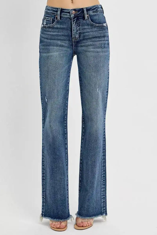 RISEN Tummy Control High Rise Long Straight Jeans PS21108 - Sleekdenim.com