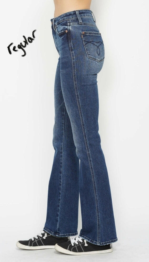 Judy Blue High Waist Tummy Control Back Pocket Embroidery Bootcut Denim Jeans 88786 - 3 Inseam Options | Sleekdenim.com