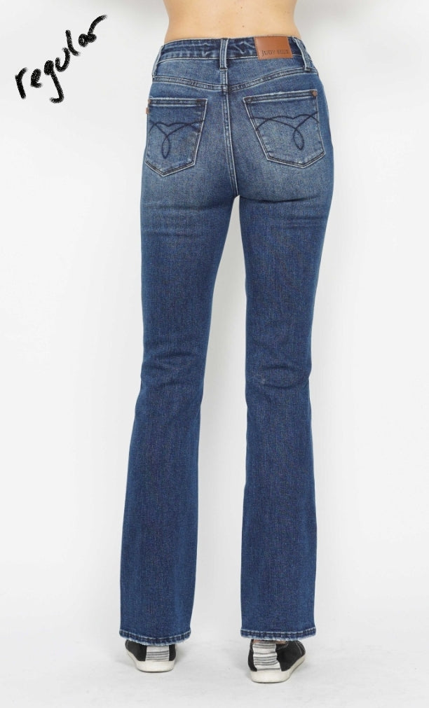 Judy Blue High Waist Tummy Control Back Pocket Embroidery Bootcut Denim Jeans 88786 - 3 Inseam Options