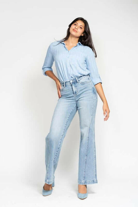 Judy Blue Medium Wash Side Panel Wide Leg Jeans | sleekdenim.com | Sleekdenim.com