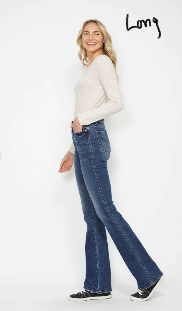 Judy Blue High Waist Tummy Control Back Pocket Embroidery Bootcut Denim Jeans 88786 - 3 Inseam Options | Sleekdenim.com