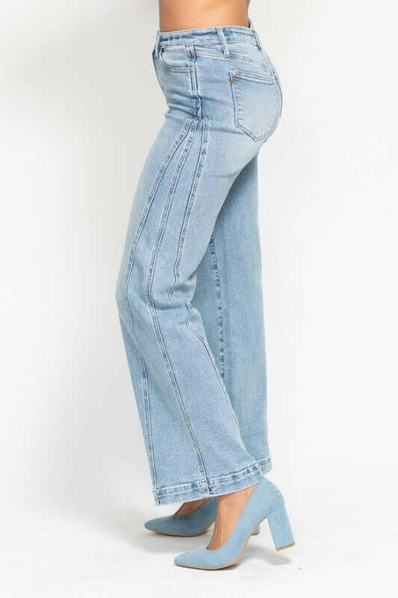 Judy Blue Medium Wash Side Panel Wide Leg Jeans | sleekdenim.com | Sleekdenim.com