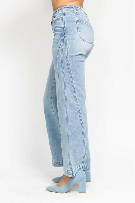 Judy Blue Medium Wash Side Panel Wide Leg Jeans | sleekdenim.com | Sleekdenim.com