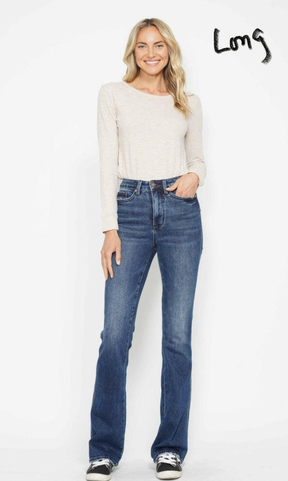 Judy Blue High Waist Tummy Control Back Pocket Embroidery Bootcut Denim Jeans 88786 - 3 Inseam Options | Sleekdenim.com