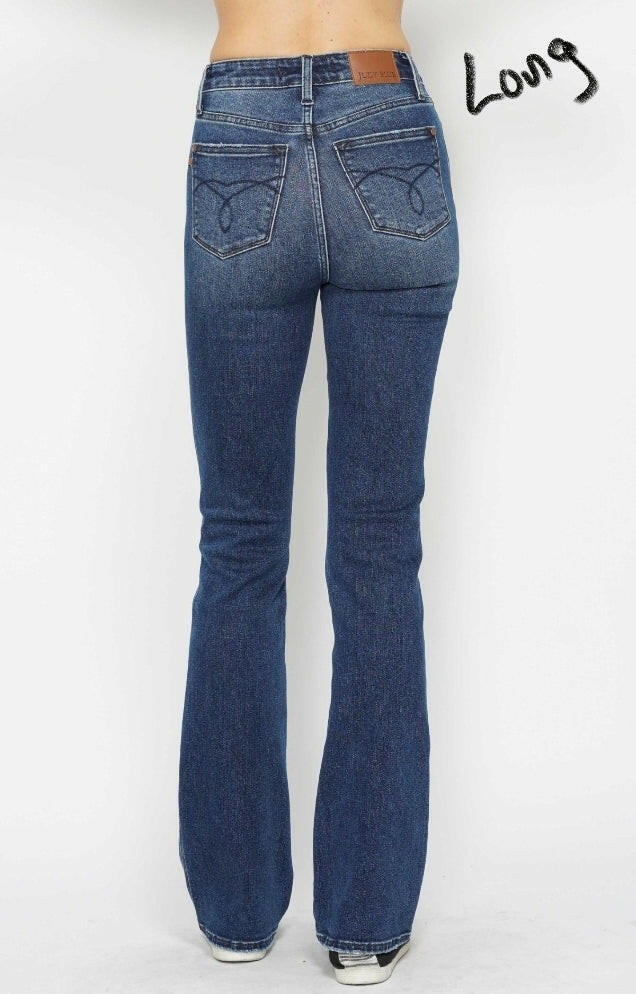 Judy Blue High Waist Tummy Control Back Pocket Embroidery Bootcut Denim Jeans 88786 - 3 Inseam Options | Sleekdenim.com