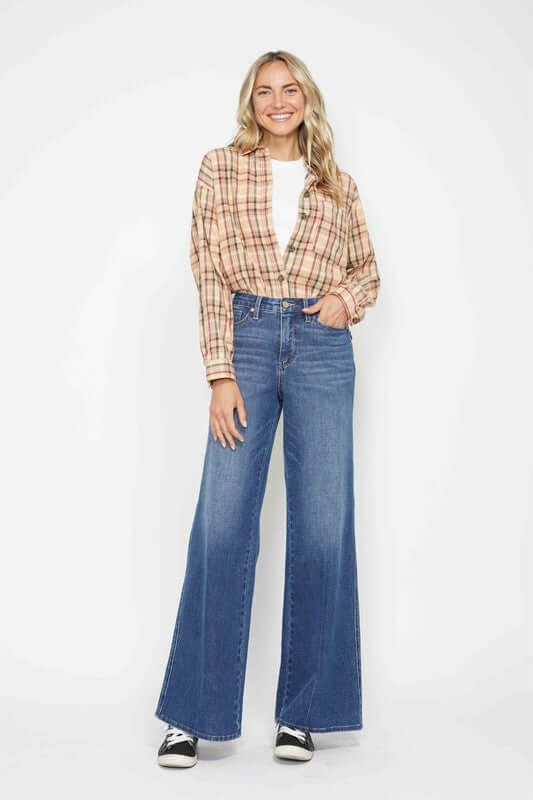 Retro High Waist Wide Leg Jean Style 88766 | sleekdenim.com 