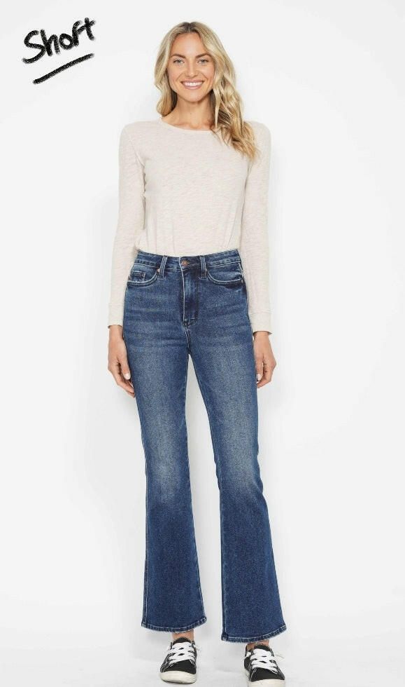 Judy Blue High Waist Tummy Control Back Pocket Embroidery Bootcut Denim Jeans 88786 - 3 Inseam Options | Sleekdenim.com