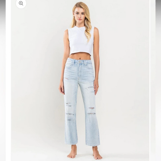 VERVET by Flying Monkey Super High Rise Distressed Crop Straight Jeans - Sleekdenim.com