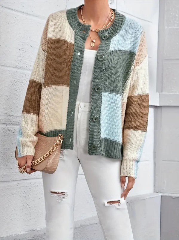 Sage Beige Cream Solid Button Up Sweater Cardigan - Sleekdenim.com