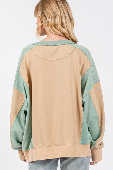 SAGE + FIG Color Block Round Neck Sweatshirt - Sleekdenim.com