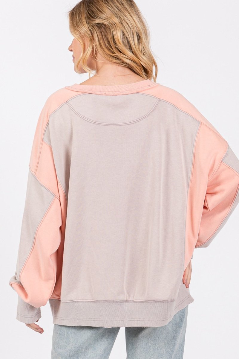 SAGE + FIG Color Block Round Neck Sweatshirt - Sleekdenim.com