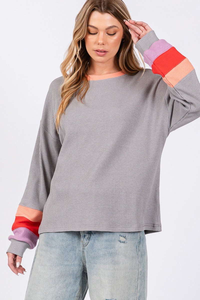 SAGE + FIG Color Block Waffle Knit T-Shirt - Sleekdenim.com