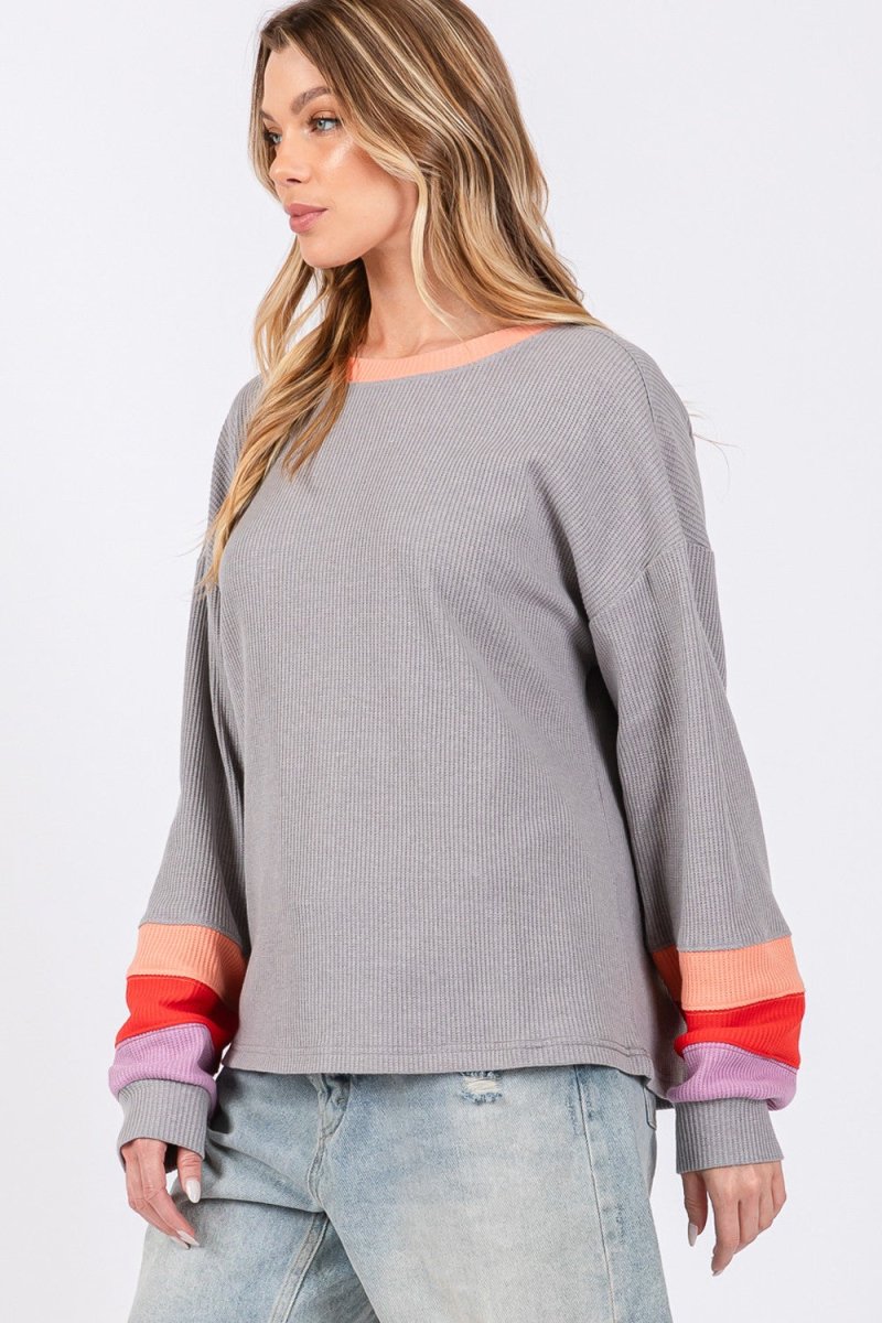 SAGE + FIG Color Block Waffle Knit T-Shirt - Sleekdenim.com