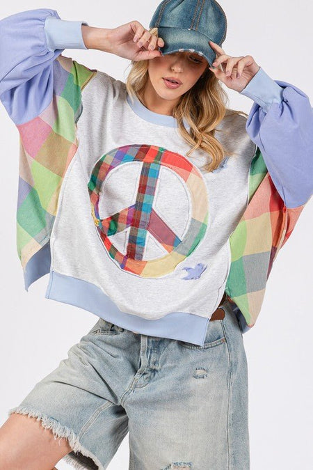 SAGE + FIG Contrast Peace Patch Dropped Shoulder Sweatshirt - Sleekdenim.com