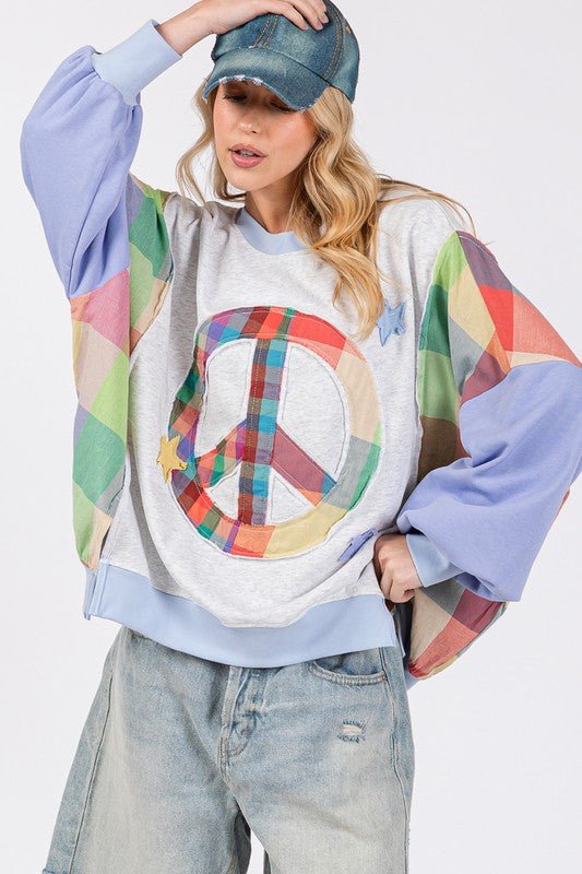 SAGE + FIG Contrast Peace Patch Dropped Shoulder Sweatshirt - Sleekdenim.com