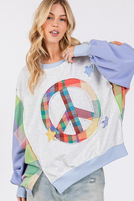 SAGE + FIG Contrast Peace Patch Dropped Shoulder Sweatshirt - Sleekdenim.com