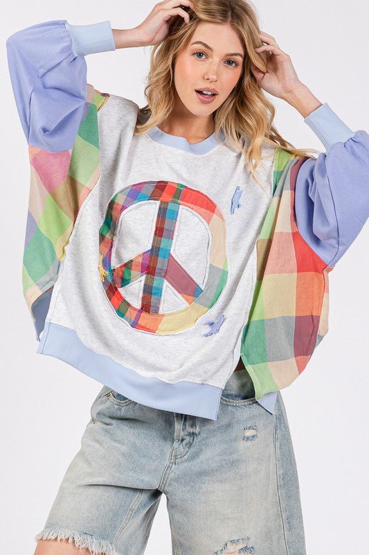 SAGE + FIG Contrast Peace Patch Dropped Shoulder Sweatshirt - Sleekdenim.com