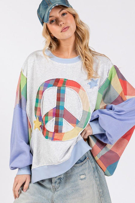 SAGE + FIG Contrast Peace Patch Dropped Shoulder Sweatshirt - Sleekdenim.com