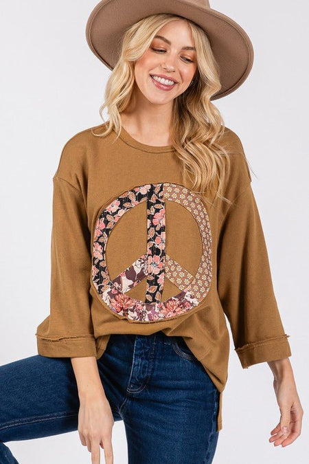 SAGE + FIG Floral Peace Patch Round Neck Top - Sleekdenim.com