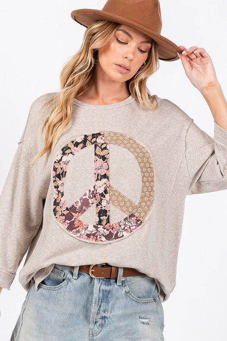 SAGE + FIG Floral Peace Patch Round Neck Top - Sleekdenim.com