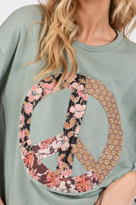 SAGE + FIG Floral Peace Patch Round Neck Top - Sleekdenim.com