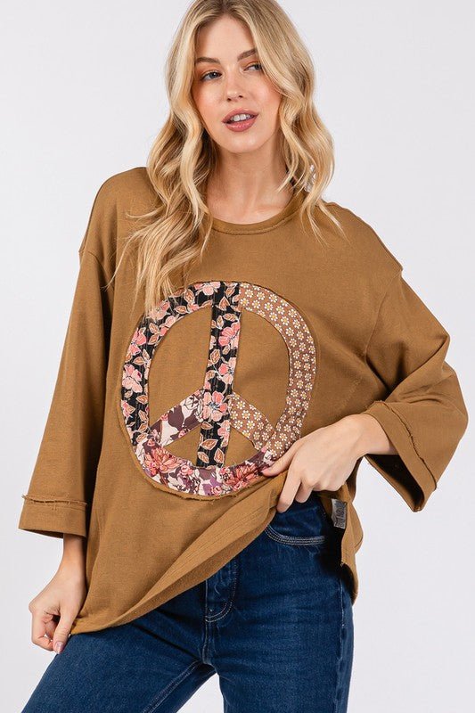 SAGE + FIG Floral Peace Patch Round Neck Top - Sleekdenim.com