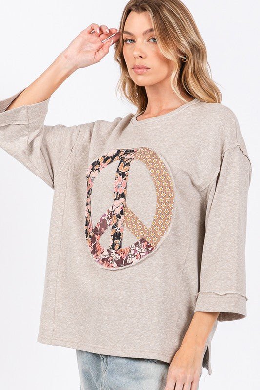 SAGE + FIG Floral Peace Patch Round Neck Top - Sleekdenim.com