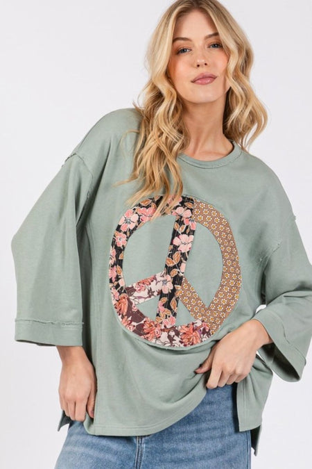 SAGE + FIG Floral Peace Patch Round Neck Top - Sleekdenim.com