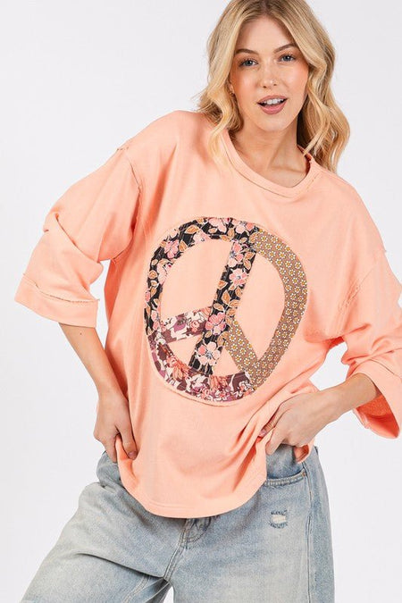 SAGE + FIG Floral Peace Patch Round Neck Top - Sleekdenim.com