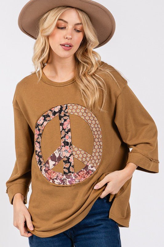 SAGE + FIG Floral Peace Patch Round Neck Top - Sleekdenim.com